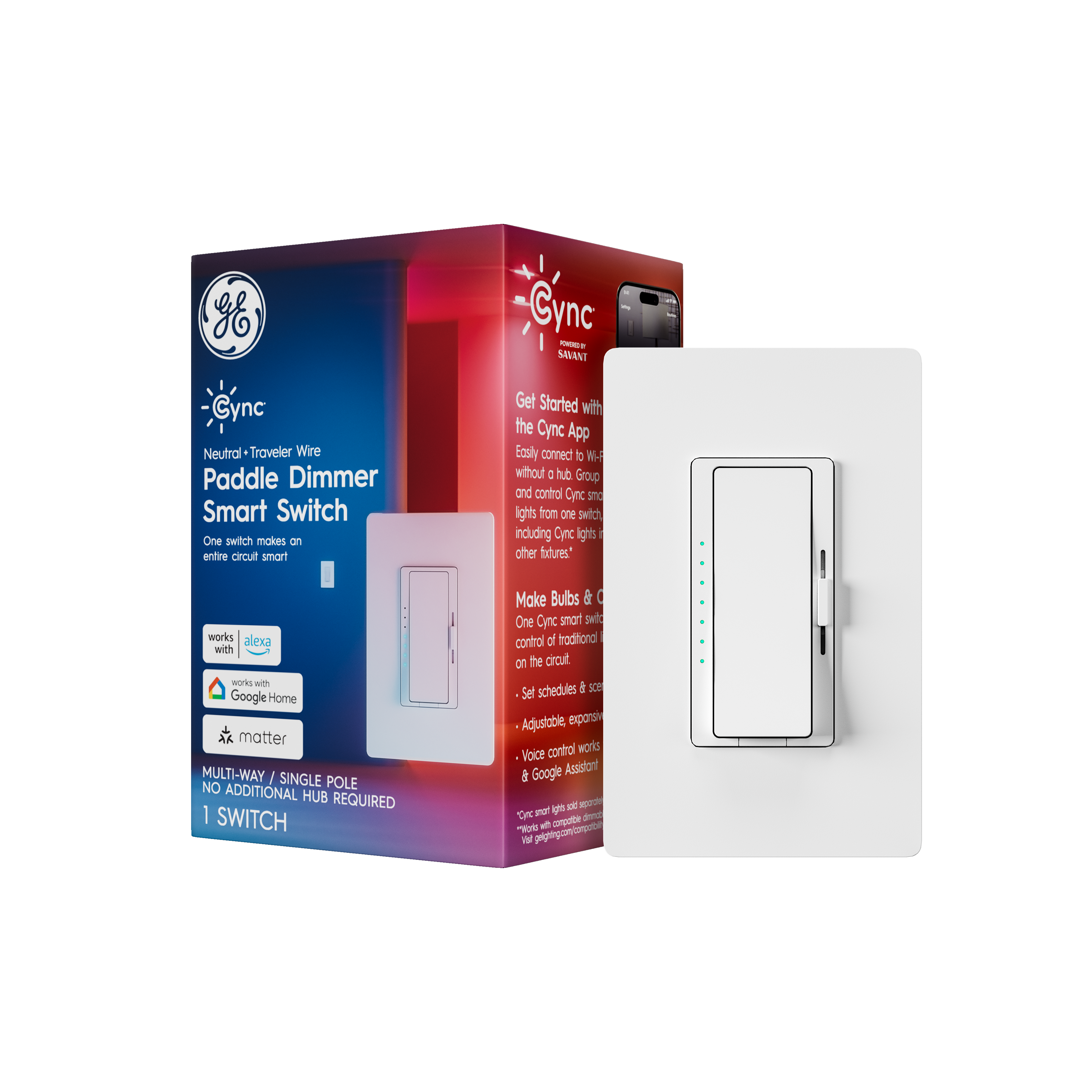 GE Cync Paddle Dimmer Smart Switch, Neutral + Traveler Wire (1-Pack)